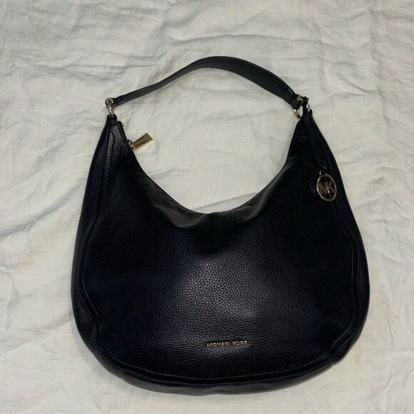 Michael Kors Lydia Black Leather Large Shoulder HOBO Bag - Picture 12 of 16